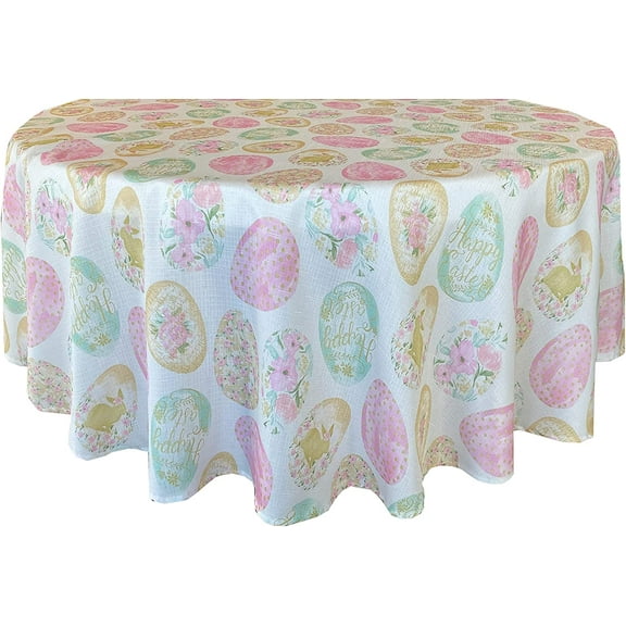 Newbridge Easter Egg Delight 70 inch Round Fabric Tablecloth, Happy Easter Bunny Rabbit