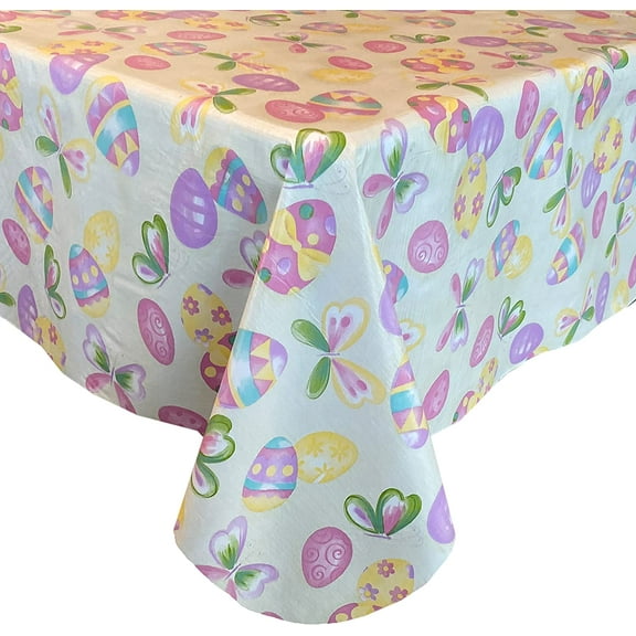 Newbridge Easter Egg Toss Butterfly Vinyl Flannel Backed Tablecloth, 60” x 84” Oval