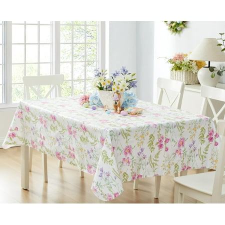 Newbridge Easter Wildflower Fields Floral 60 x 120 inch Rectangle Vinyl Flannel Backed Tablecloth