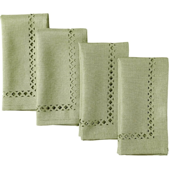 Newbridge Provence Lattice Cutwork Solid Color Textured Fabric Napkins, Set of 4 Napkins, Sage Green