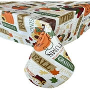 Newbridge Fall Hayride and Happy Scarecrow Thanksgiving Vinyl Flannel Backed Tablecloth, 52" x 52" Square