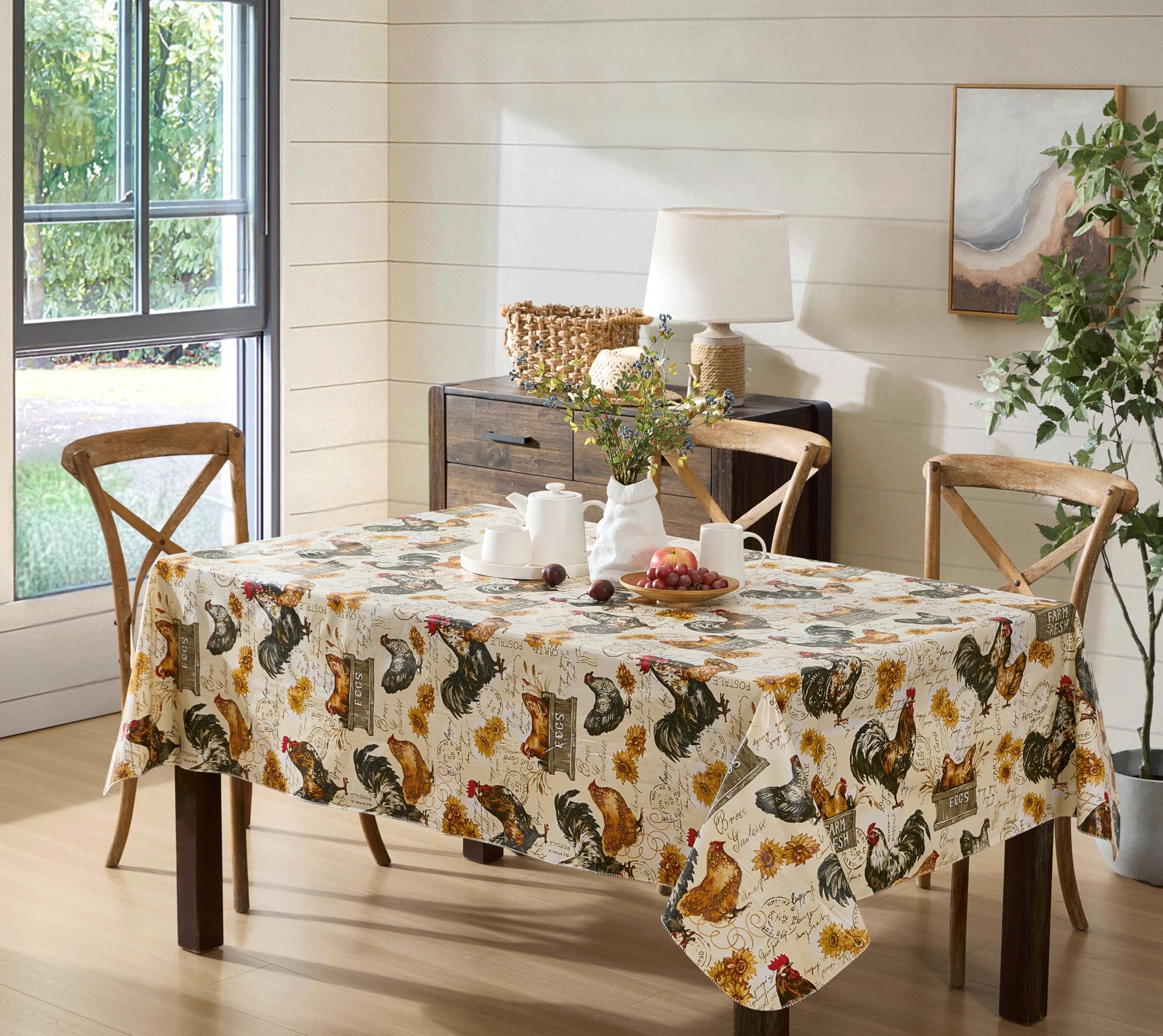 Newbridge Farm Fresh Rooster and Hens Rectangle Vinyl Flannel Backed ...