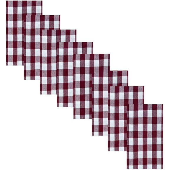 Newbridge Farmhouse Buffalo Check Rustic Cotton Napkins - Cottage Style Farmhouse Gingham Check Napkins - Set of 8 Napkins, Burgundy
