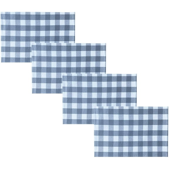 Newbridge Farmhouse Buffalo Check Rustic Cotton Placemats - Cottage Style Farmhouse Gingham Check Reversible Placemats - Set of 4 Placemats, Gray