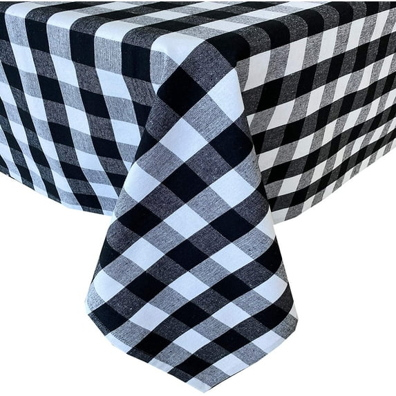 Newbridge Farmhouse Buffalo Check Rustic Cotton Tablecloth - Cottage Style Farmhouse Gingham Check Tablecloth, 70 Inch Round, Black
