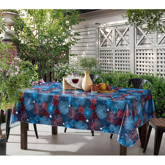 Newbridge Fireworks Celebration 52 x 70 Inch Rectangle Vinyl Tablecloth with Flannel Backing