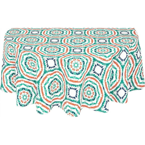 Newbridge Geometric Whimsy Tie Dye 60 x 84 inch Oval Flannel Backed Vinyl Tablecloth