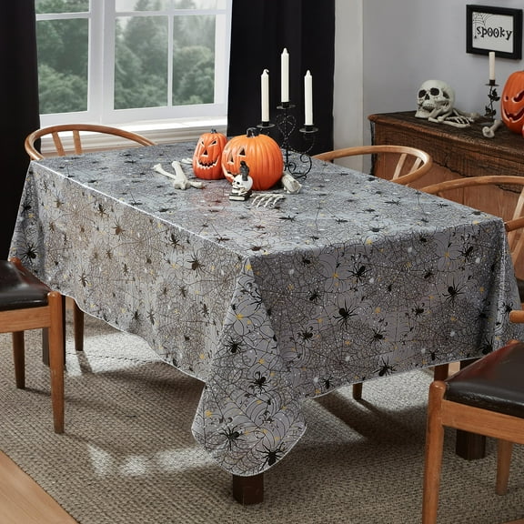 Newbridge Halloween Creepy Black Spider 52 x 52 inch Square Vinyl Tablecloth with Flannel Backing