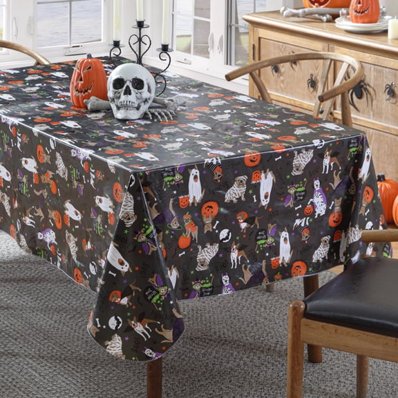 Newbridge Halloween Pets Trick or Treat 52 x 70 inch Rectangle Vinyl Flannel Backed Dining Tablecloth