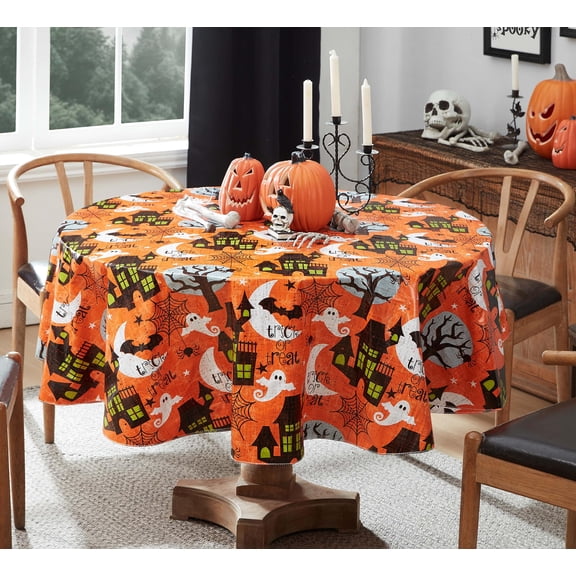 Newbridge Halloween Scream 70 Inch Round Vinyl Dining Tablecloth with Flannel Backing