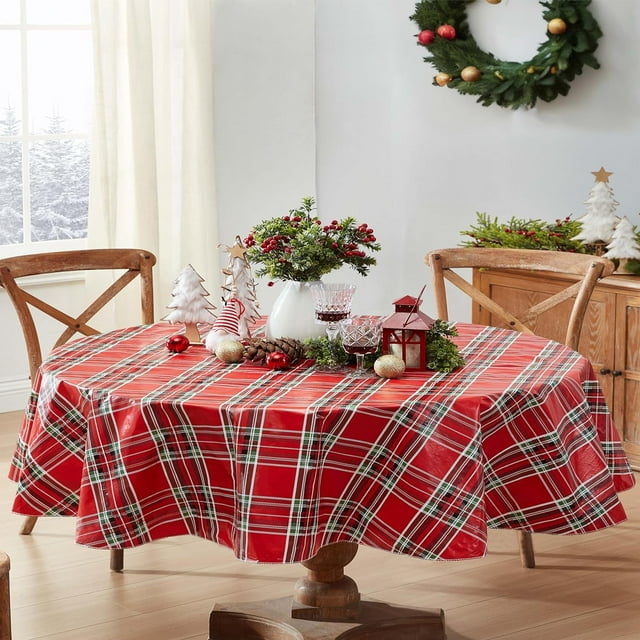 Newbridge Vinyl Oval Tablecloth, 60 x 84 Inch, Hamilton Plaid, Vinyl