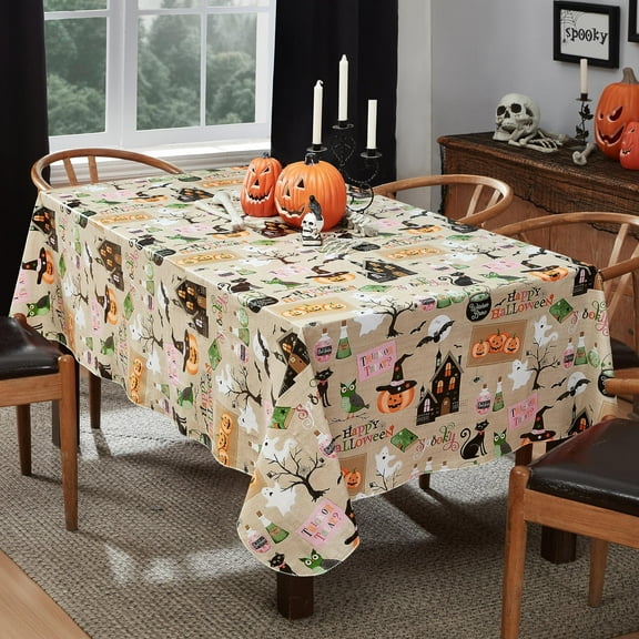 Newbridge Happy Halloween Witches Brew 60 x 120 inch Rectangle Vinyl Tablecloth with Flannel Backing