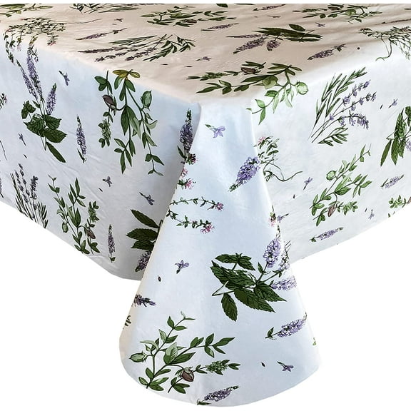 Newbridge Herb Garden Floral Kitchen Design Flannel Backed Vinyl Tablecloth, 60” x 120” Oblong/Rectangle