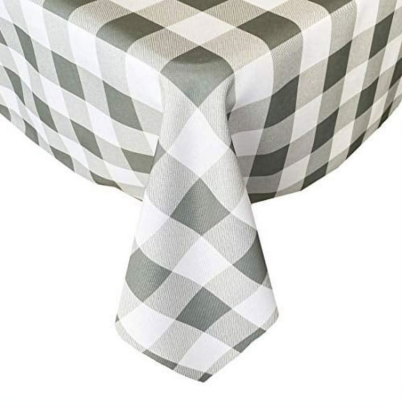 Newbridge Hotel Buffalo Check Indoor/Outdoor Print Fabric Tablecloth, Buffalo Plaid Restaurant, Hotel Quality - Water Repellent, Stain Resistant Tablecloth, 60 Inch x 120 Inch Oblong/Rectangle, Grey