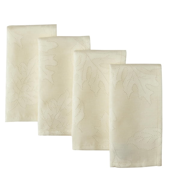 Newbridge Ivory Fancy Fall Leaves Damask Fabric Dining Napkins for Thanksgiving, Set of 4 Square Napkins