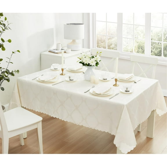 Newbridge Ivory Ribbons and Bows Damask 60 x 84 inch Rectangle Fabric Tablecloth for Party