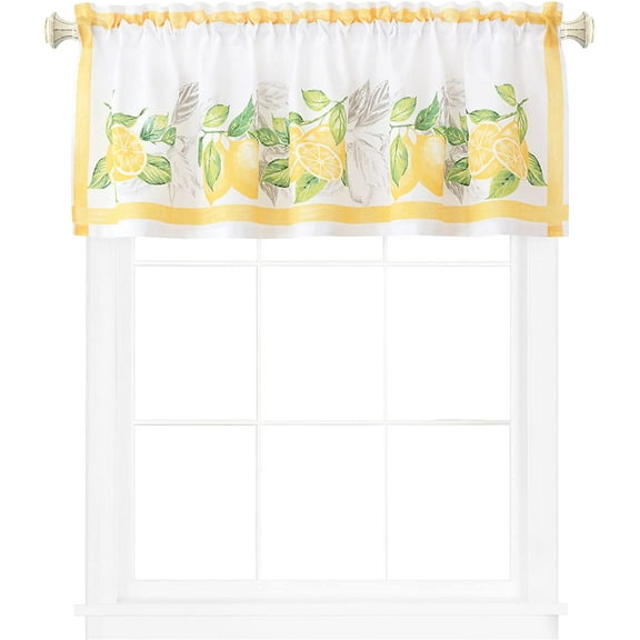 Newbridge Lemon Orchard Indoor/Outdoor Border Fabric Window Curtain Valance, Fresh Lemon and Citrus Leaf Stain Resistant, No-Iron Fabric Valance ,60” Wide x 15” Deep Valance
