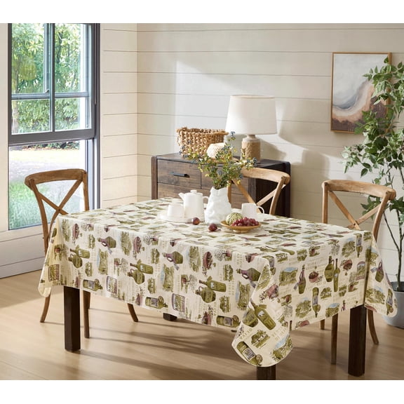 Newbridge Lucca Olive Oil Print Rectangle Vinyl Tablecloth for Holiday Parties and Dining, 52 x 70 inch