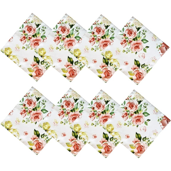 Newbridge Marie Pink Rose Garden Set of 8 Fabric Napkins for Dinner Party