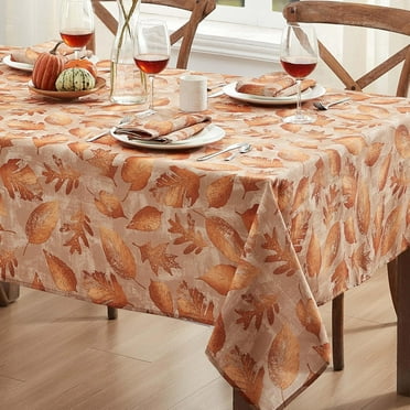 Newbridge Thanksgiving Autumn Taupe Metallic Foliage 52 x 70 inch Rectangle Fabric Tablecloth