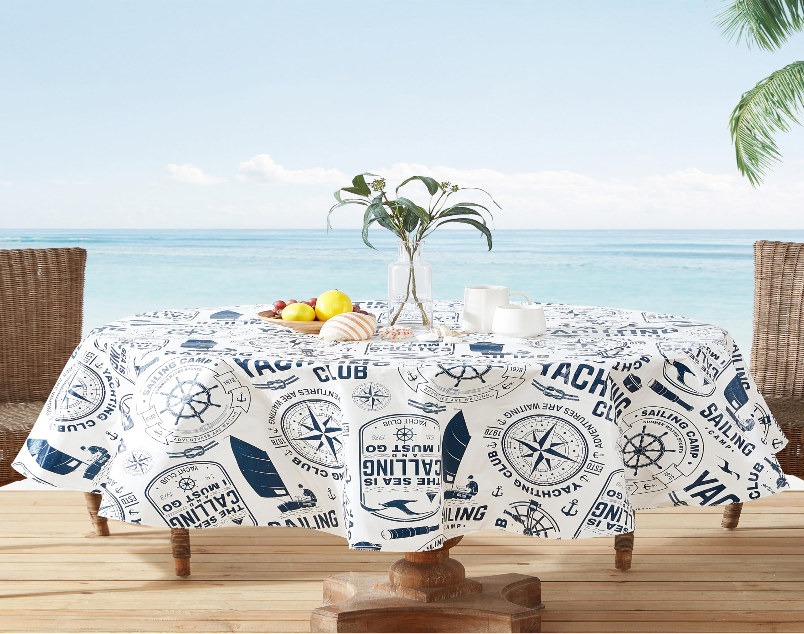Newbridge Nautical Blue 60 x 84 Inch Oval Vinyl Party Tablecloth