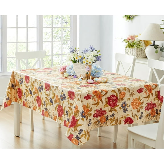 Newbridge Nicolette French Floral Garden 60 x 102 inch Rectangle Flannel Backed Vinyl Tablecloth