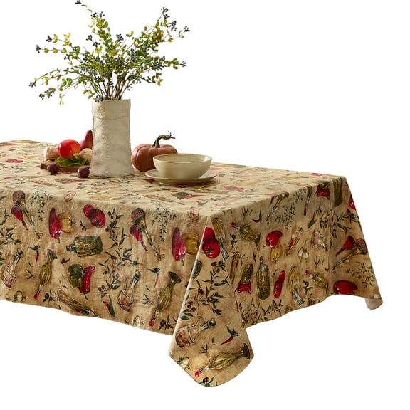 Newbridge Tuscan Oil and Vinegar Vinyl Tablecloth with Flannel Backing, Tuscany Olive Oil Bottle Print, Wipe Clean Easy Care, 52 x 70 Inch Rectangle