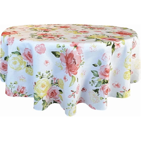 Newbridge Oval Fabric Tablecloth for Summer Holiday Dining, Marie Pink Rose Garden, 60 x 84 Inch, Easy Care Stain Resistant Table Cover for Oval Table