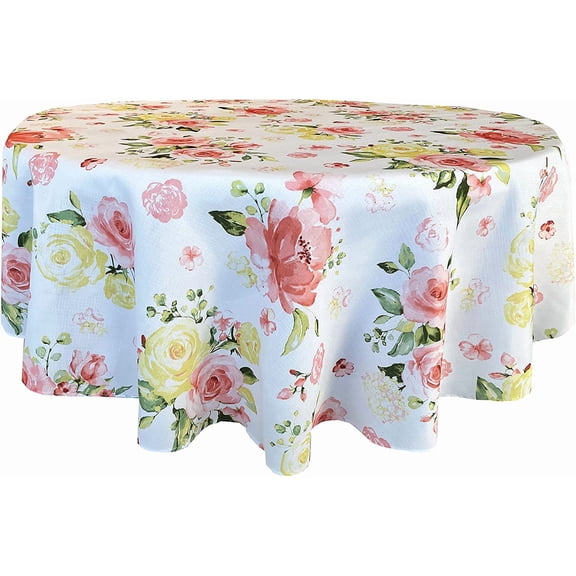 Newbridge Oval Fabric Tablecloth for Summer Holiday Dining, Marie Pink Rose Garden, 60 x 84 Inch, Easy Care Stain Resistant Table Cover for Oval Table