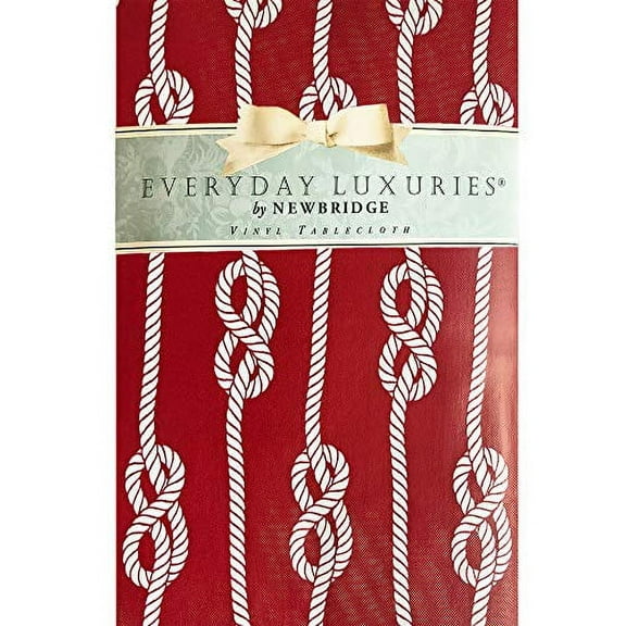 Newbridge Oval Vinyl Flannel Backed Tablecloth, 60 x 84 Inch, Red Nautical Rope, Indoor/Outdoor Waterproof Vinyl Table Cloth, Striped