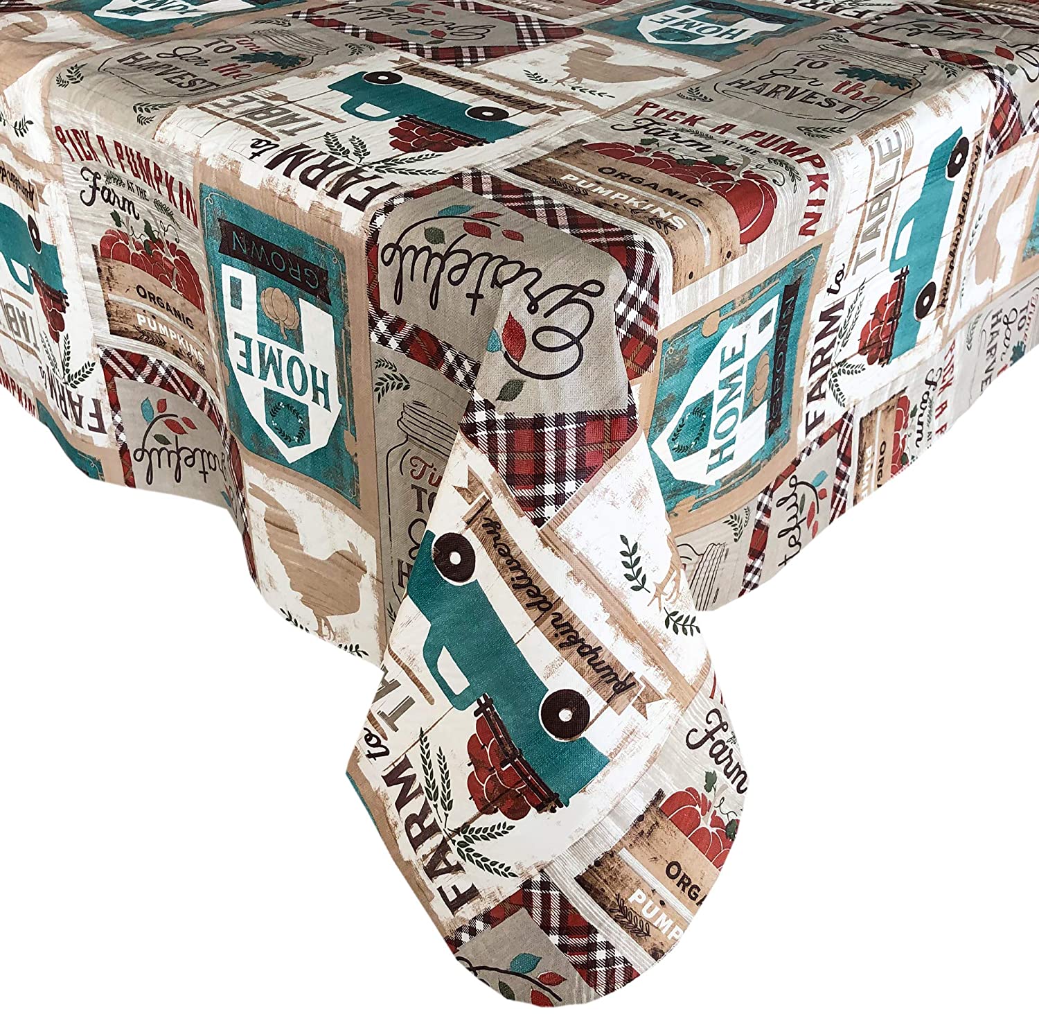 Newbridge Vintage Christmas Tree Farm Truck Print Vinyl Flannel Backed