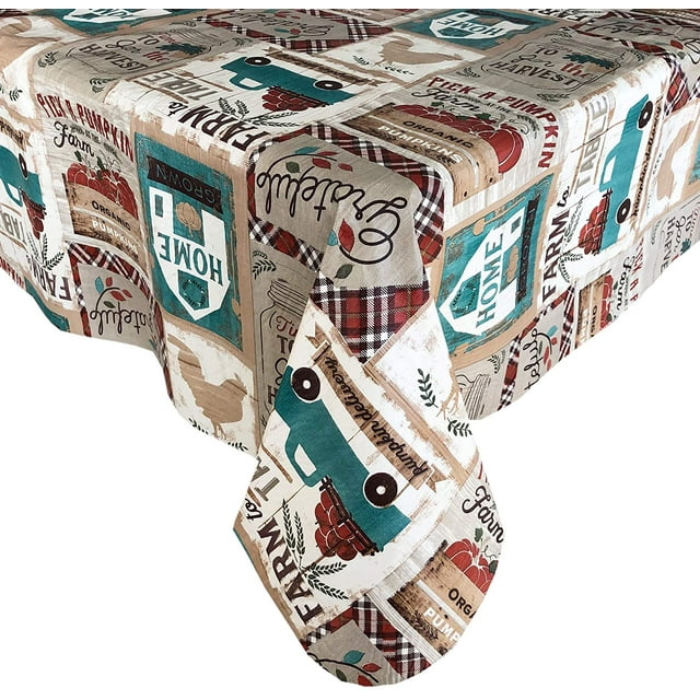 Newbridge Oval Vinyl Tablecloth with Flannel Backing, 60 x 84 Inch