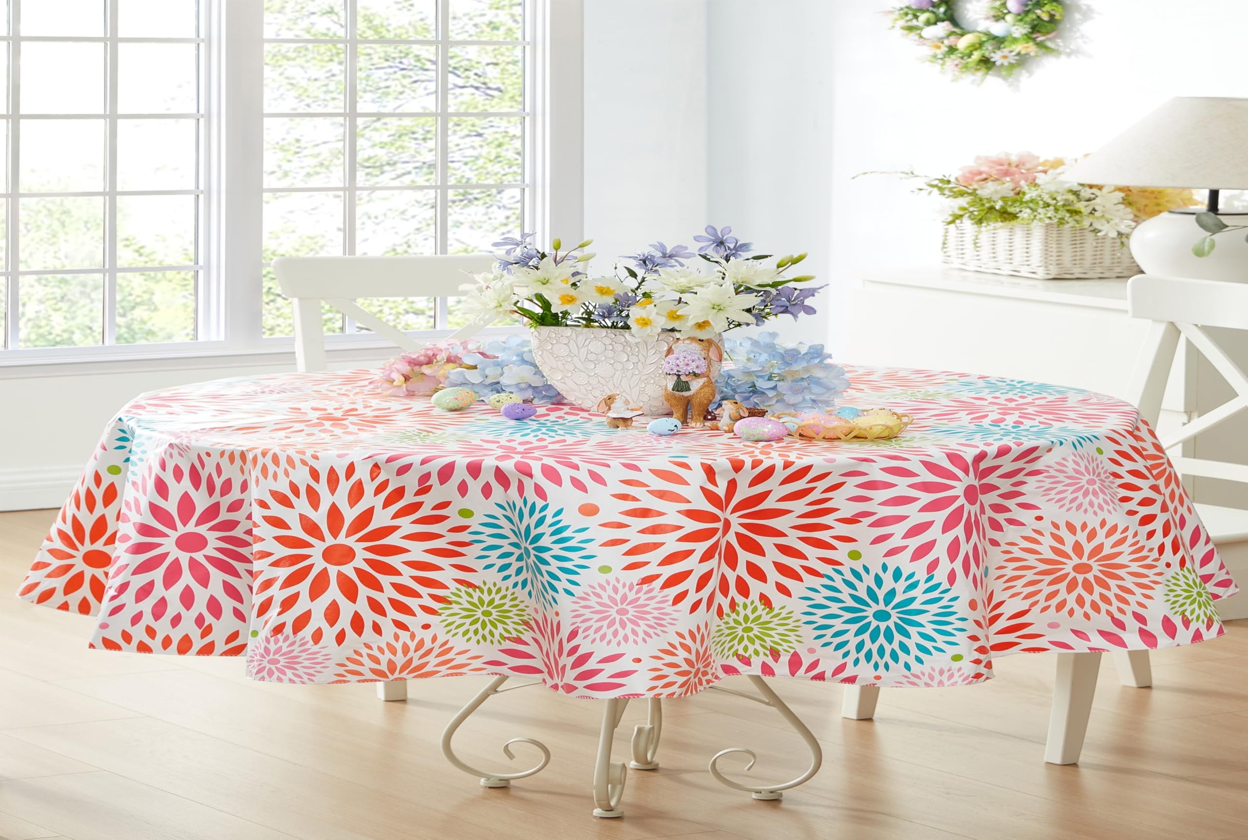 Newbridge Pink Color Burst Celebration 60 x 84 inch Oval Flannel Backed ...