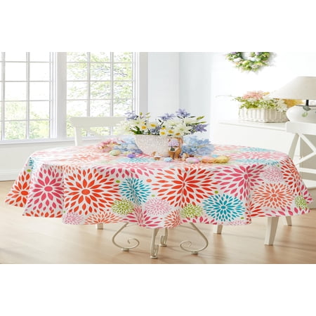 Newbridge Pink Color Burst Celebration 60 x 84 inch Oval Flannel Backed Vinyl Tablecloth