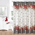 thumbnail image 1 of Newbridge Poinsettia Festivity Gingham Bordered Christmas Fabric Shower Curtain, Country Cottage Christmas Border Shower Curtain – 70” wide x 72” Long Shower Curtain, 1 of 9