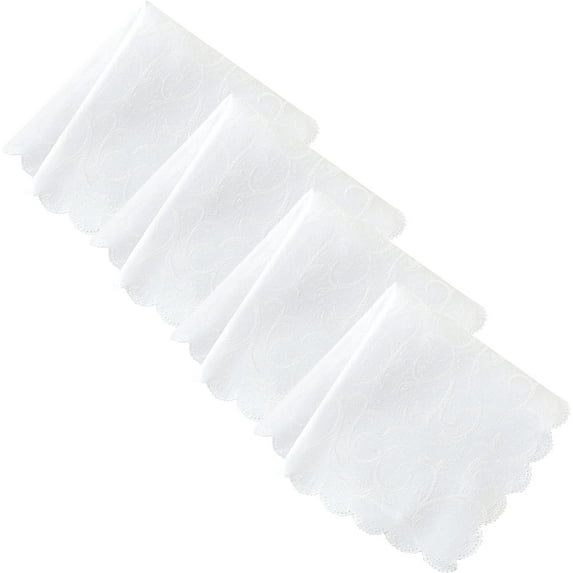 Newbridge Portofino Scalloped Damask Fabric Napkin Set, Wrinkle and Stain Resistant Fine Dining and Holiday Napkins, Set of 4 Fabric Napkins, White