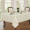 thumbnail image 1 of Newbridge Portofino Scalloped Damask Fabric Tablecloth, Wrinkle and Stain Resistant Fine Dining and Holiday Tablecloth, 52 Inch x 52 Inch Square, Ivory, 1 of 7