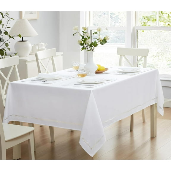 Newbridge Provence Lattice Cutwork Solid Color Textured Fabric Tablecloth, 52 x 52 Inch Square, White