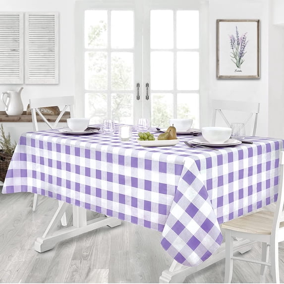 Newbridge Purple Pastel Easter Farmhouse Check Vinyl Tablecloth With Flannel Backing, Spring Gingham Flannel Backed Vinyl Tablecloth, 60” x 102” Oblong/Rectangle, Purple