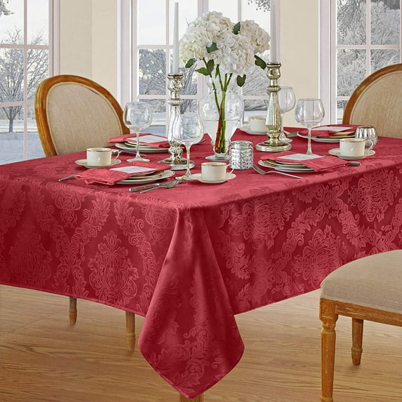Newbridge Christmas Red Damask Barcelona Scroll 60 x 102 inch Rectangle Fabric Dining Tablecloth