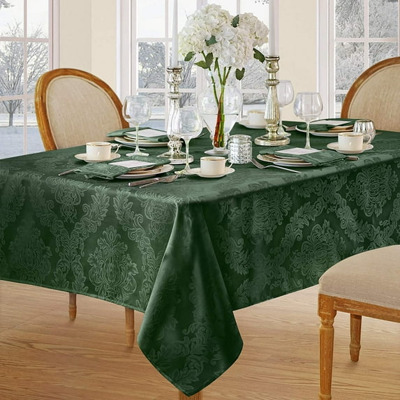 Newbridge Christmas Hunter Green Damask Barcelona Scroll 60 x 120 inch Rectangle Fabric Tablecloth