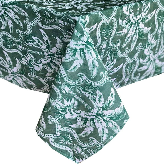 Newbridge Rectangle Fabric Tablecloth, 60 x 120 inch, Green Tropical Palms Floral Print