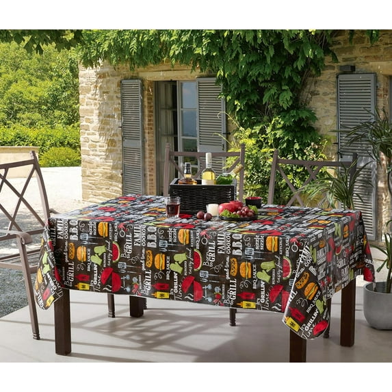 Newbridge Rectangle Vinyl Flannel Backed Tablecloth, 52 x 70 Inch, Grill King, Indoor Outdoor Waterproof Vinyl Table Cloth, Barbeque Party
