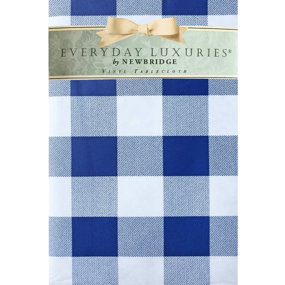 Newbridge Rectangle Vinyl Flannel Backed Tablecloth, 60 x 102 Inch, Blue Buffalo Check, Indoor Outdoor Vinyl Waterproof Table Cloth, Cottage Gingham Print