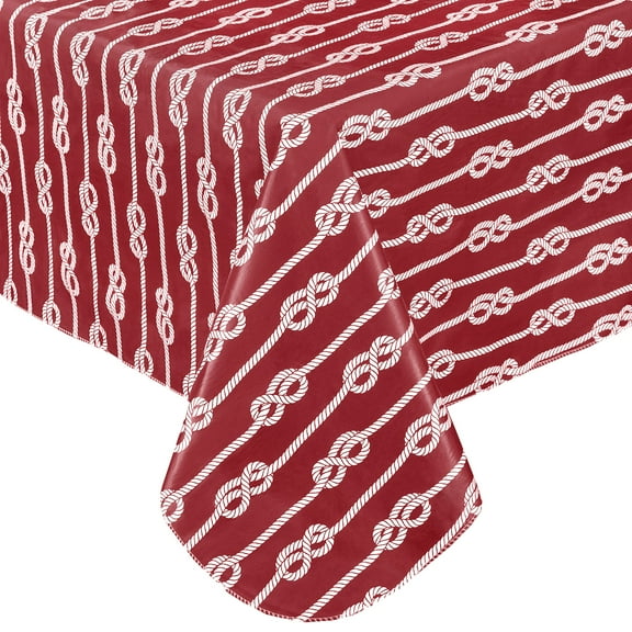 Newbridge Rectangle Vinyl Flannel Backed Tablecloth, 60 x 120 Inch, Red Nautical Rope, Indoor/Outdoor Waterproof Vinyl Table Cloth, Striped
