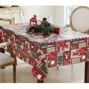 Christmas Red Sleigh Bells Ring Country 60 x 84 inch Rectangle Vinyl Flannel Backed Dining Tablecloth
