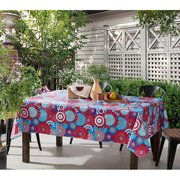 Newbridge Red White and Blue USA Pinwheel 60 x 84 Inch Rectangle Vinyl Tablecloth with Flannel Backing
