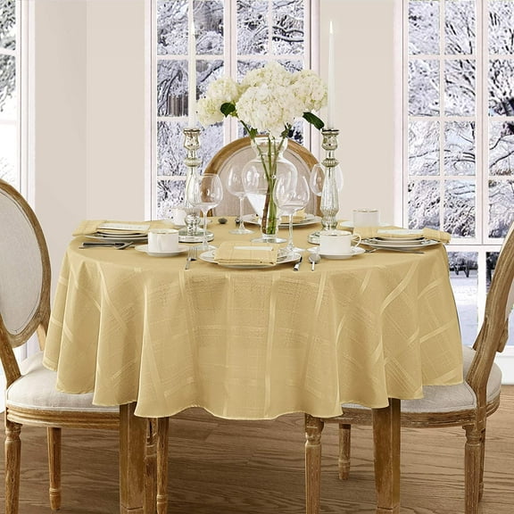 Newbridge Ribbon Gold Elegance Plaid 60 x 84 inch Oval Fabric Dining Room Party Tablecloth