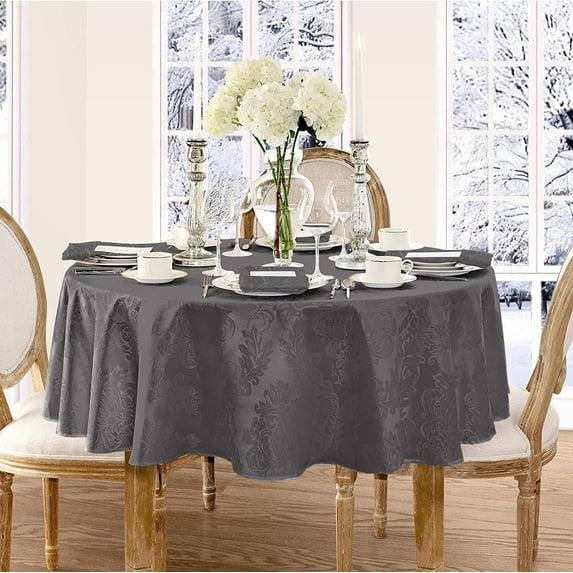 Newbridge Gray Damask Barcelona Scroll 70 inch Round Fabric Dining Holiday Tablecloth
