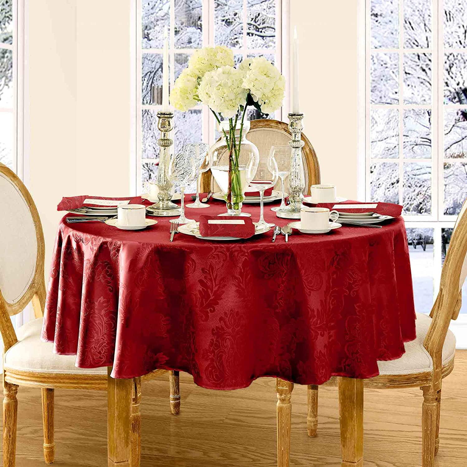 Newbridge Christmas Red Damask Barcelona Scroll 90 inch Round Fabric ...